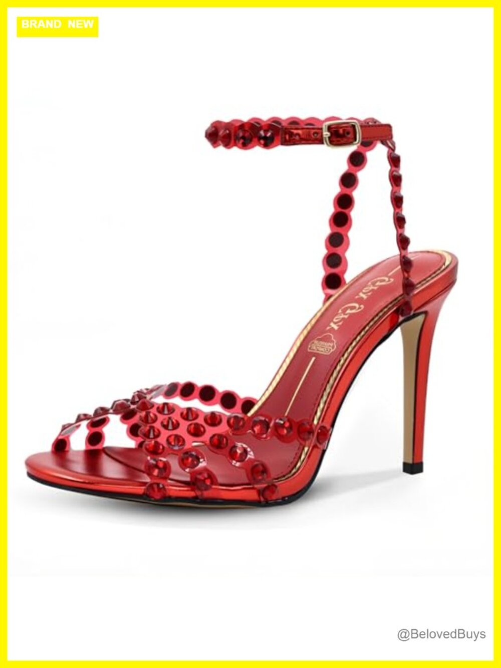 Rhinestone Stiletto Heeled Sandals Clear Strappy Buckle Round Toe Dressy Prom